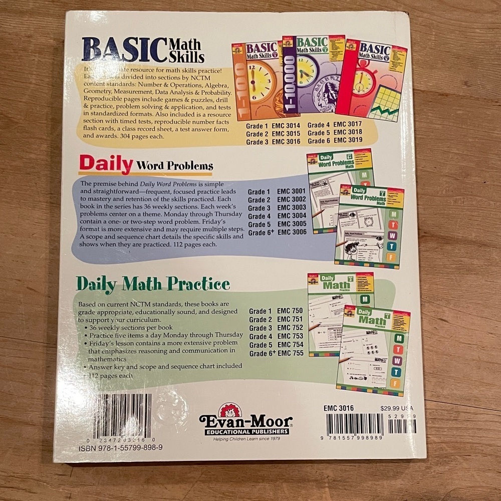 NWT Evan-Moor Basic Math Skills Grade 3 workbook test prep flashcards 300 pages